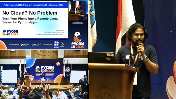 Taufiq speaking at PyConID25
