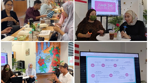 Wanita Data meetup in Kuala Lumpur featuring discussions, presentations, and networking; includes 2025 recap slides and collaborative sessions among attendees.